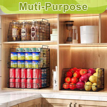 XXL Stackable Wire Storage Basket, Extra Large Capacity Pantry Organizer and Storage, Muti-Purpose for Vegetable Fruit Basket & Can Organizer & Snack Rack & Metal Pantry Bin