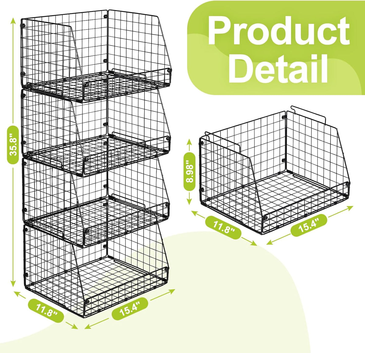 XXL Stackable Wire Storage Basket, Extra Large Capacity Pantry Organizer and Storage, Muti-Purpose for Vegetable Fruit Basket & Can Organizer & Snack Rack & Metal Pantry Bin