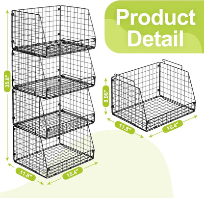 XXL Stackable Wire Storage Basket, Extra Large Capacity Pantry Organizer and Storage, Muti-Purpose for Vegetable Fruit Basket & Can Organizer & Snack Rack & Metal Pantry Bin