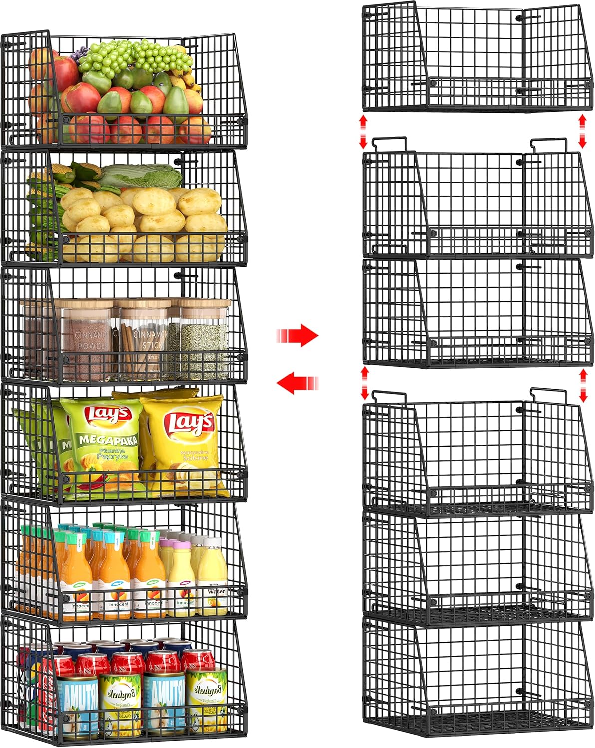 XXL Stackable Wire Storage Basket, Extra Large Capacity Pantry Organizer and Storage, Muti-Purpose for Vegetable Fruit Basket & Can Organizer & Snack Rack & Metal Pantry Bin