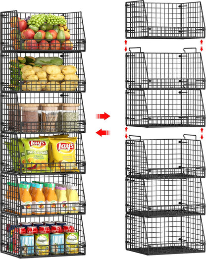 XXL Stackable Wire Storage Basket, Extra Large Capacity Pantry Organizer and Storage, Muti-Purpose for Vegetable Fruit Basket & Can Organizer & Snack Rack & Metal Pantry Bin