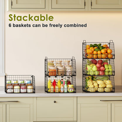XXL Stackable Wire Storage Basket, Extra Large Capacity Pantry Organizer and Storage, Muti-Purpose for Vegetable Fruit Basket & Can Organizer & Snack Rack & Metal Pantry Bin