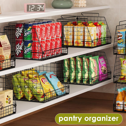 XXL Stackable Wire Storage Basket, Extra Large Capacity Pantry Organizer and Storage, Muti-Purpose for Vegetable Fruit Basket & Can Organizer & Snack Rack & Metal Pantry Bin