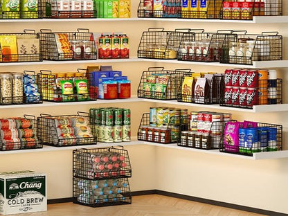 XXL Stackable Wire Storage Basket, Extra Large Capacity Pantry Organizer and Storage, Muti-Purpose for Vegetable Fruit Basket & Can Organizer & Snack Rack & Metal Pantry Bin