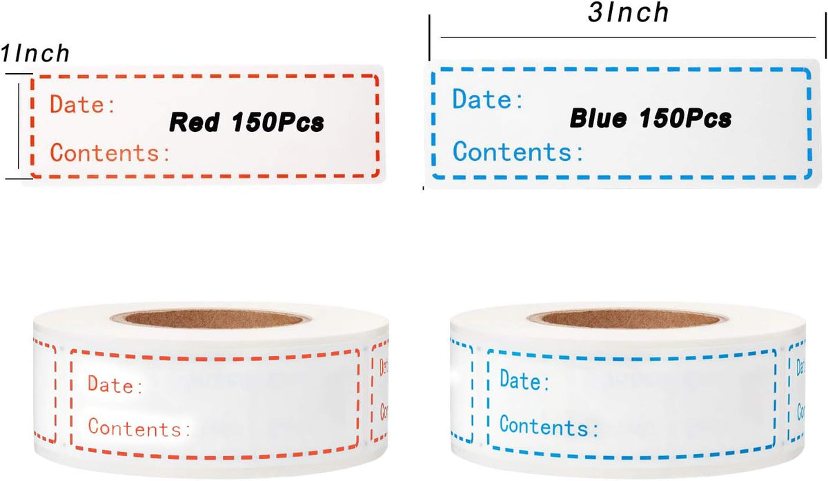 300pcs Removable Freezer Labels, Yoget 1 x 3 Inch Food Labels, Refrigerator Freezer Tape Label Easy Clean Leaves No Residue, 2 Color Label Stickers Roll