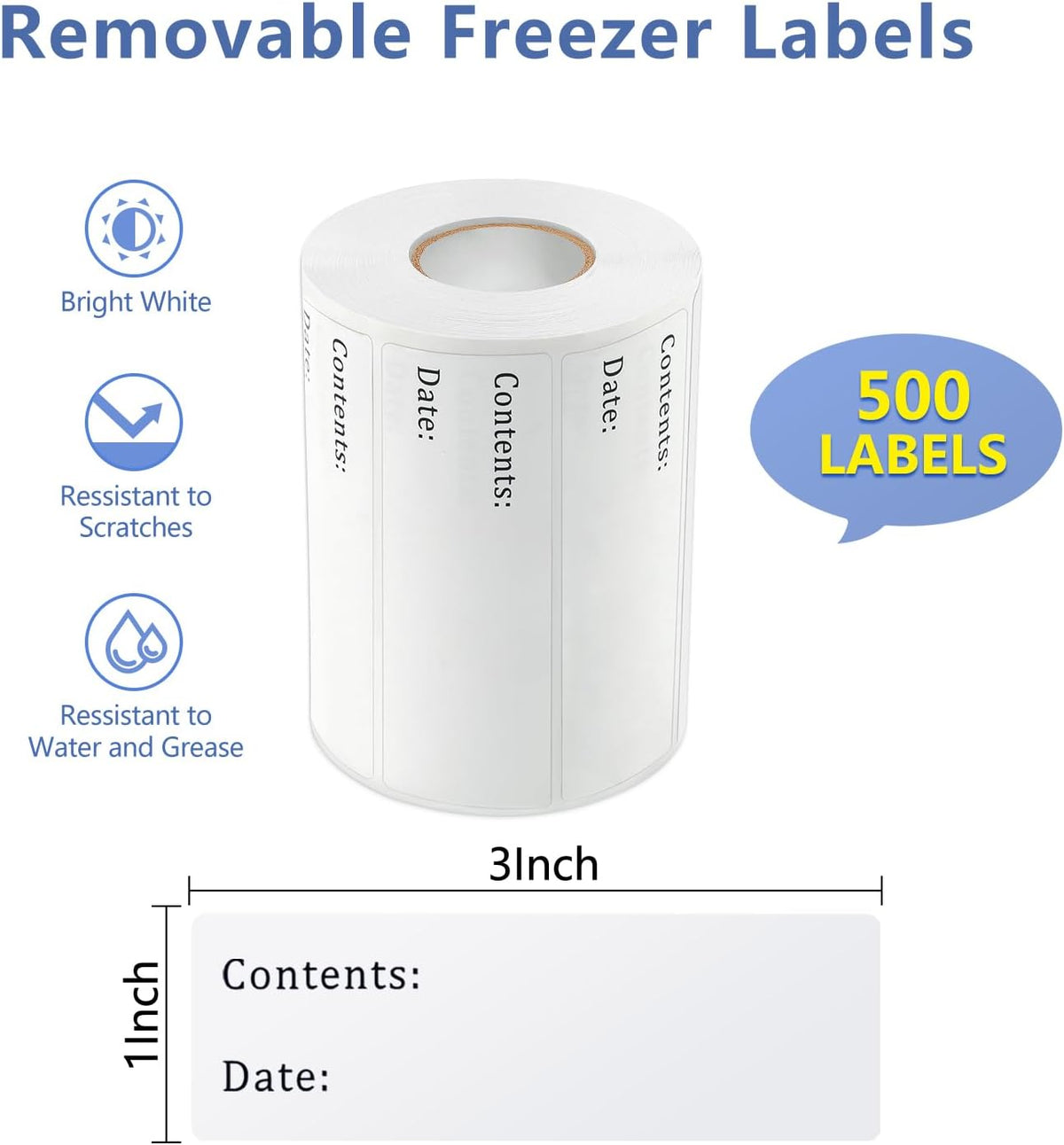 300pcs Removable Freezer Labels, Yoget 1 x 3 Inch Food Labels, Refrigerator Freezer Tape Label Easy Clean Leaves No Residue, 2 Color Label Stickers Roll