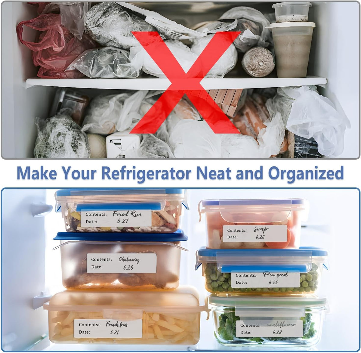 300pcs Removable Freezer Labels, Yoget 1 x 3 Inch Food Labels, Refrigerator Freezer Tape Label Easy Clean Leaves No Residue, 2 Color Label Stickers Roll