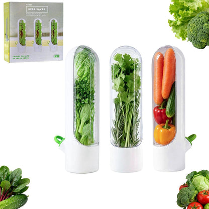 3 Pack Herb Saver for Fridge Cilantro Basil Storage Container | Veggies Preservation Freshness Up to 2-3 Weeks,Excellent Airtightness,Compact,Easy to Store,Removable Silicone Drain Plug