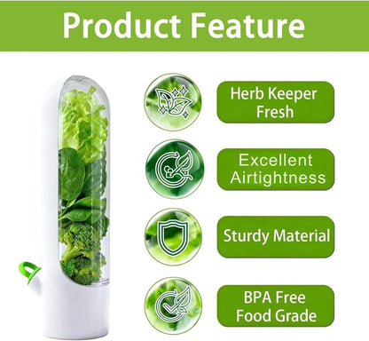 3 Pack Herb Saver for Fridge Cilantro Basil Storage Container | Veggies Preservation Freshness Up to 2-3 Weeks,Excellent Airtightness,Compact,Easy to Store,Removable Silicone Drain Plug