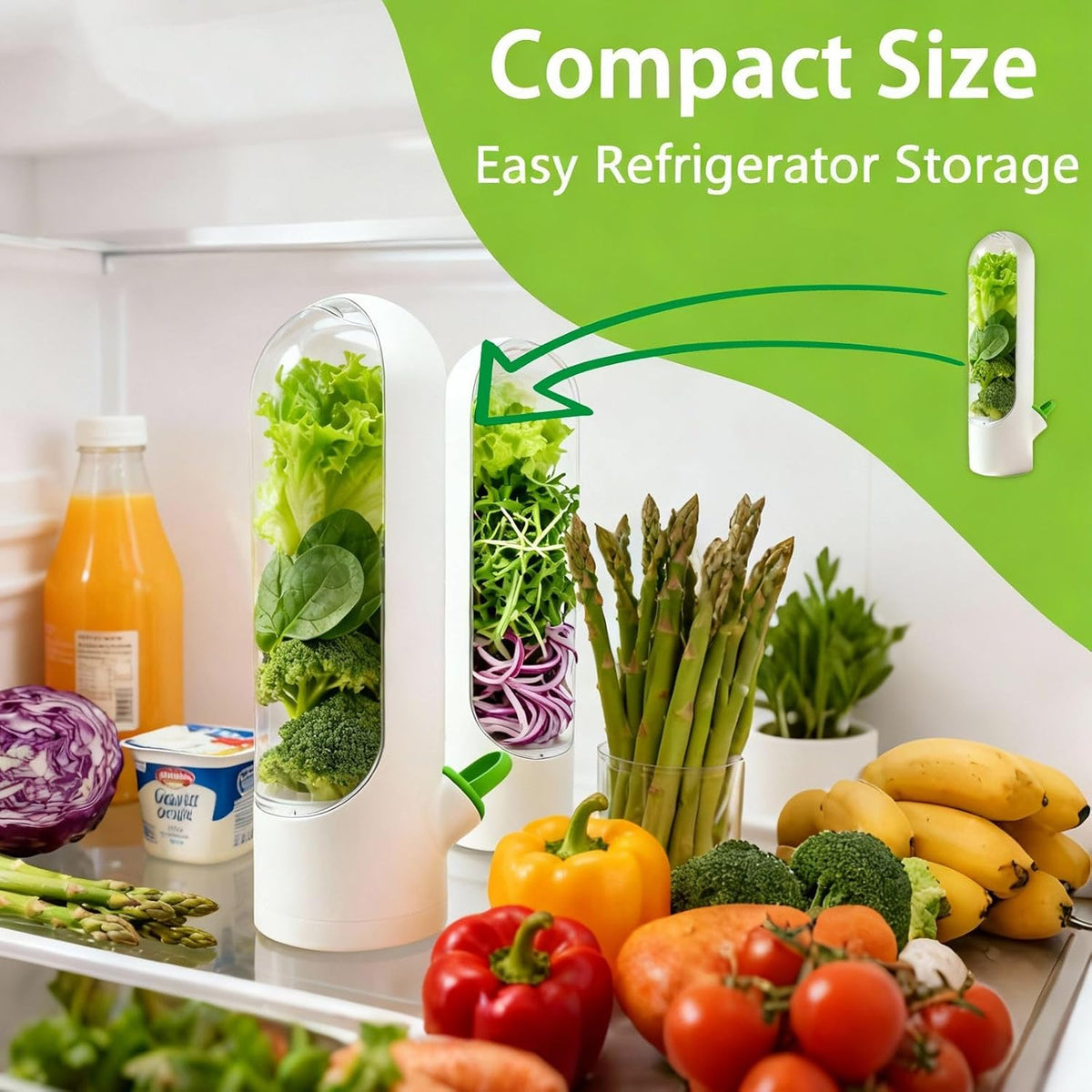 3 Pack Herb Saver for Fridge Cilantro Basil Storage Container | Veggies Preservation Freshness Up to 2-3 Weeks,Excellent Airtightness,Compact,Easy to Store,Removable Silicone Drain Plug