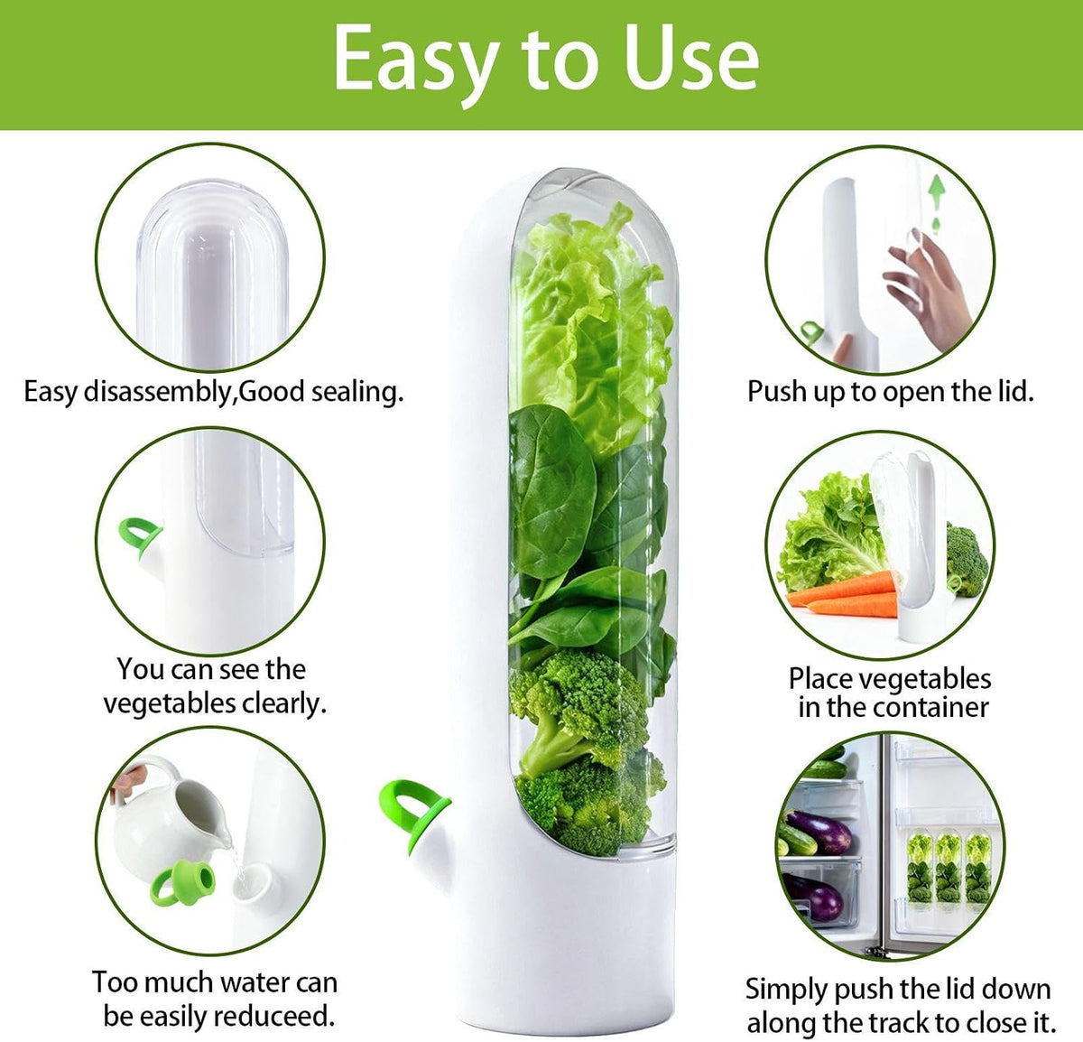 3 Pack Herb Saver for Fridge Cilantro Basil Storage Container | Veggies Preservation Freshness Up to 2-3 Weeks,Excellent Airtightness,Compact,Easy to Store,Removable Silicone Drain Plug