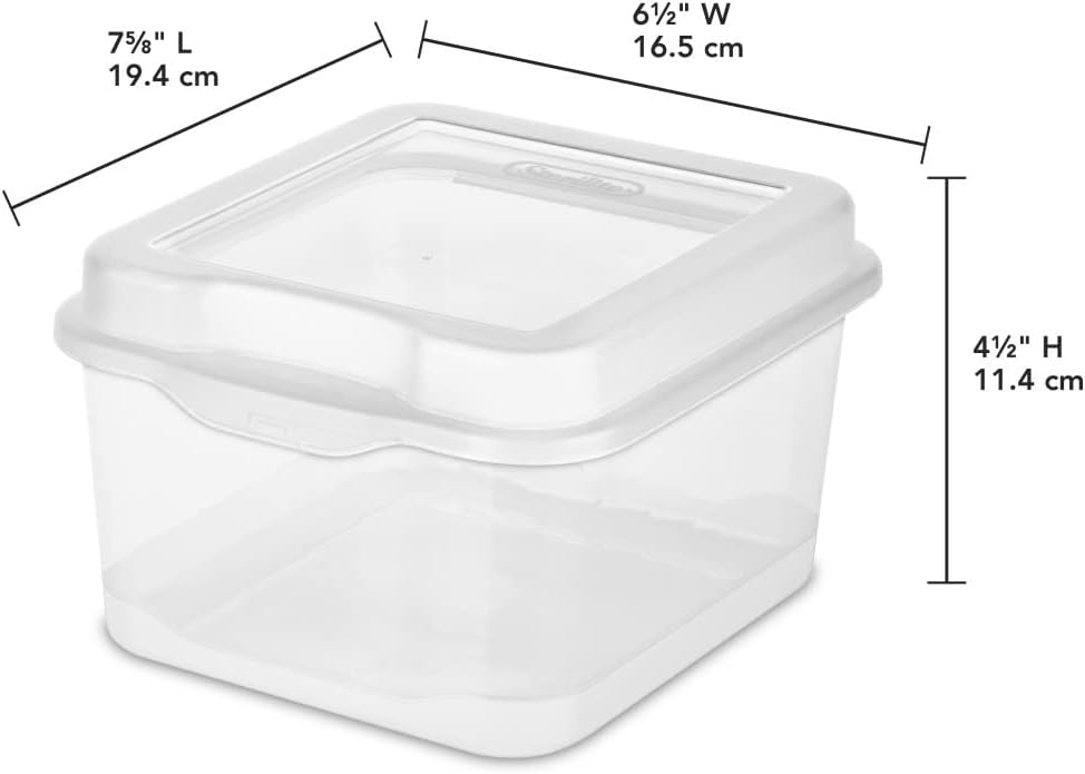FlipTop, Stackable Small Storage Bin with Hinging Lid, Plastic Container to Organize Desk at Home, Classroom, Office, Clear, 1-Pack