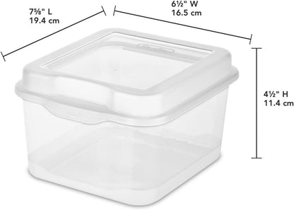 FlipTop, Stackable Small Storage Bin with Hinging Lid, Plastic Container to Organize Desk at Home, Classroom, Office, Clear, 1-Pack