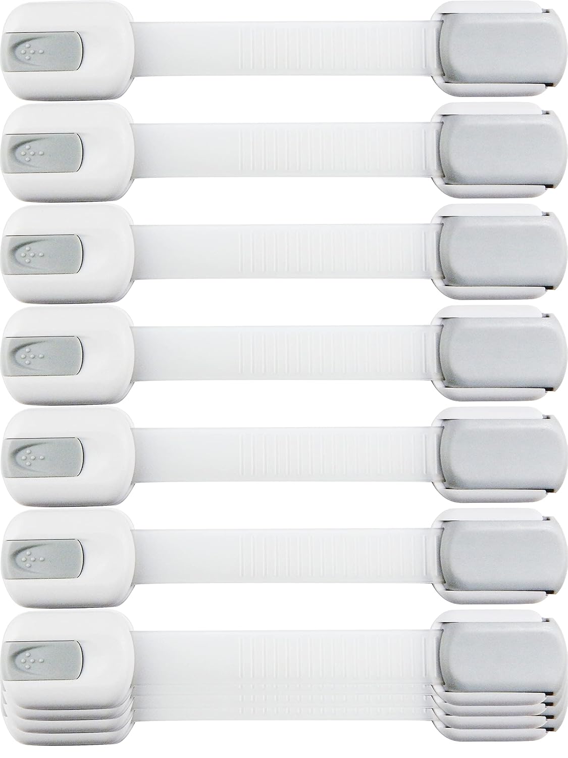 Child Safety Strap Locks Baby Locks for Cabinets and Drawers, Toilet, Fridge & More. 3M Adhesive Pads. Easy Installation, No Drilling Required, White/Gray