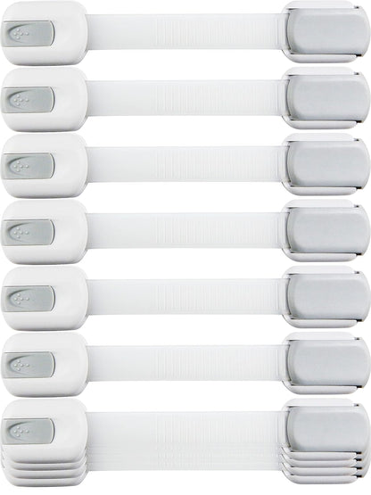 Child Safety Strap Locks Baby Locks for Cabinets and Drawers, Toilet, Fridge & More. 3M Adhesive Pads. Easy Installation, No Drilling Required, White/Gray