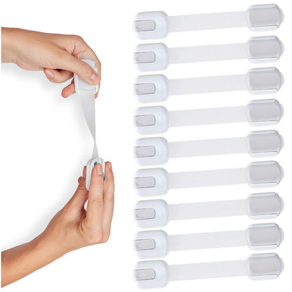 Child Safety Strap Locks Baby Locks for Cabinets and Drawers, Toilet, Fridge & More. 3M Adhesive Pads. Easy Installation, No Drilling Required, White/Gray