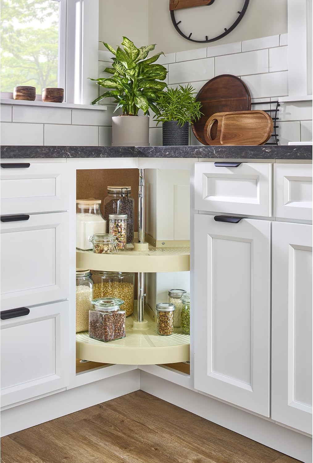 28" Pie-Cut Lazy Susan for Diagonal Corner Cabinets, Almond