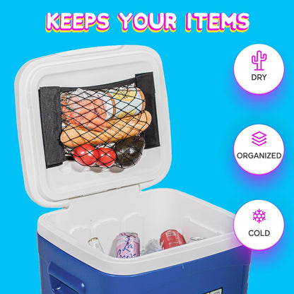 Cooler Net for Dry Storage and Organization - Compatible with YETI, RTIC, Ninja, Igloo, Coleman, Lifetime, Pelican Ice Chests - Works with Cooler Lights, Wheel Kits, RTIC Cooler Accessories, and More