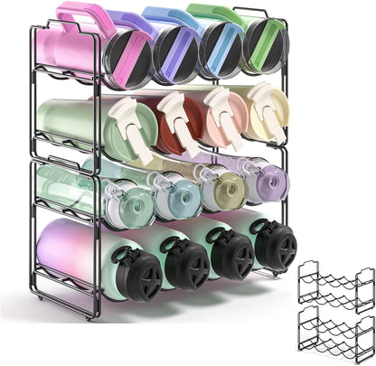 Stackable Metal Water Bottle Organizer for Stanley 40 oz, 4 Tier Tumbler Organizer Storage Rack for Stanley Cup Accessories, 16 Cup Bottle Holder for Kitchen Cabinet, Countertop, Pantry Shelf