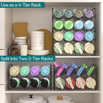 Stackable Metal Water Bottle Organizer for Stanley 40 oz, 4 Tier Tumbler Organizer Storage Rack for Stanley Cup Accessories, 16 Cup Bottle Holder for Kitchen Cabinet, Countertop, Pantry Shelf