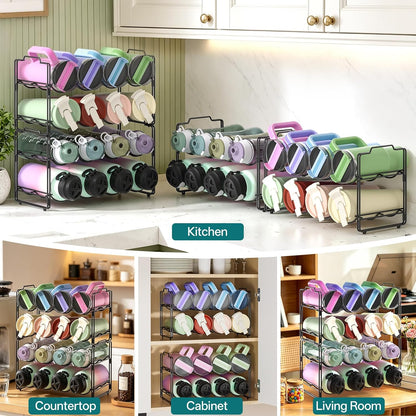 Stackable Metal Water Bottle Organizer for Stanley 40 oz, 4 Tier Tumbler Organizer Storage Rack for Stanley Cup Accessories, 16 Cup Bottle Holder for Kitchen Cabinet, Countertop, Pantry Shelf