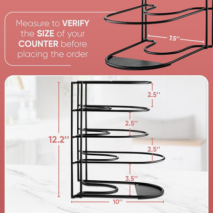 Heavy-Duty Pots and Pans Organizer | 5-Tier Cookware & Lid Storage Rack | Free-Standing or Wall-Mount | Kitchen Organizer for Cast Iron Skillets, Pots, Frying Pans, Lids | Black