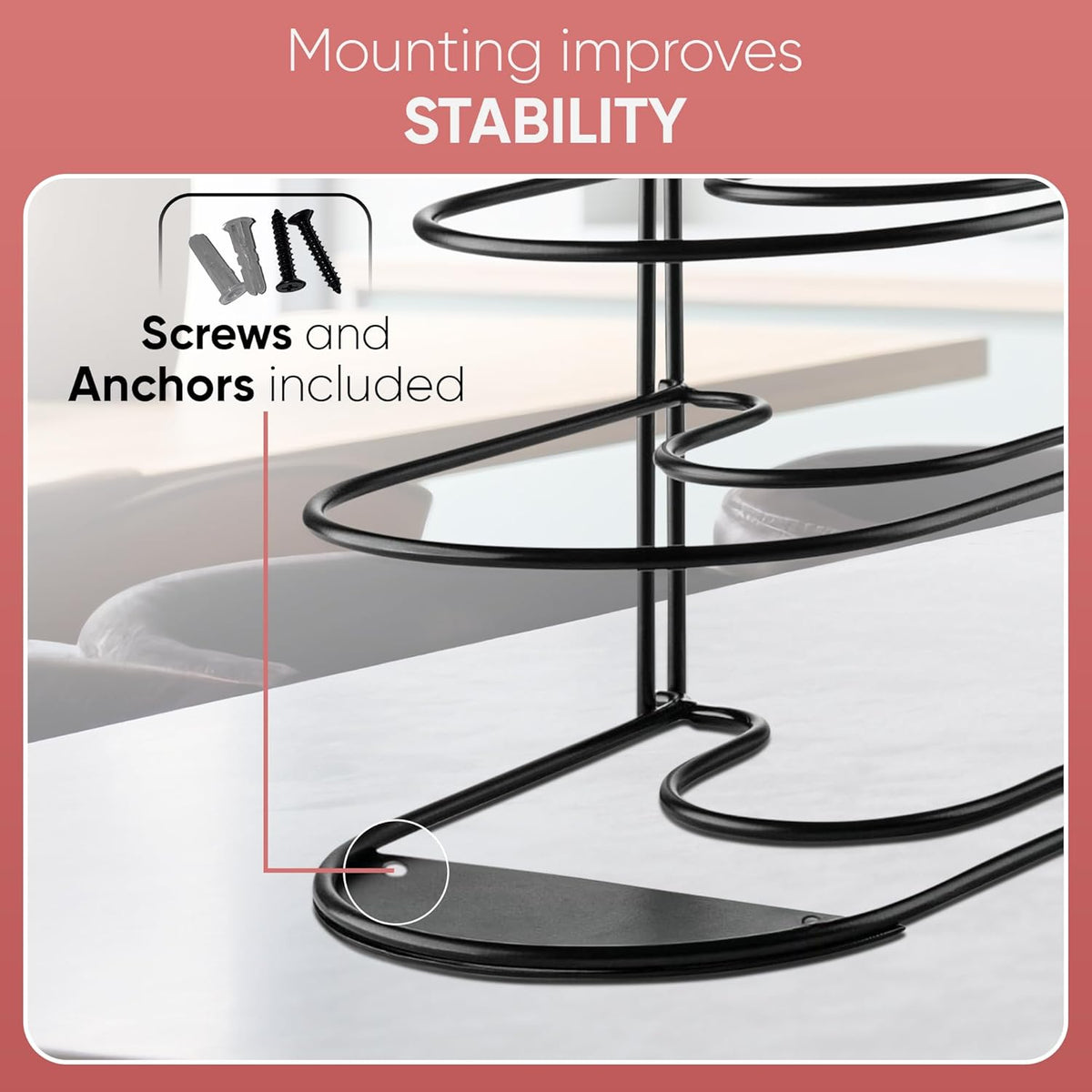 Heavy-Duty Pots and Pans Organizer | 5-Tier Cookware & Lid Storage Rack | Free-Standing or Wall-Mount | Kitchen Organizer for Cast Iron Skillets, Pots, Frying Pans, Lids | Black