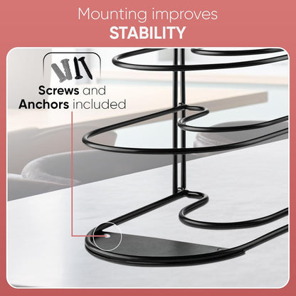 Heavy-Duty Pots and Pans Organizer | 5-Tier Cookware & Lid Storage Rack | Free-Standing or Wall-Mount | Kitchen Organizer for Cast Iron Skillets, Pots, Frying Pans, Lids | Black
