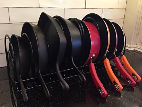 Heavy-Duty Pots and Pans Organizer | 5-Tier Cookware & Lid Storage Rack | Free-Standing or Wall-Mount | Kitchen Organizer for Cast Iron Skillets, Pots, Frying Pans, Lids | Black