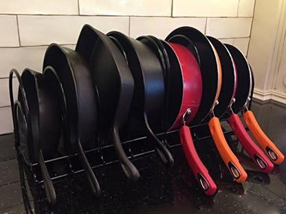 Heavy-Duty Pots and Pans Organizer | 5-Tier Cookware & Lid Storage Rack | Free-Standing or Wall-Mount | Kitchen Organizer for Cast Iron Skillets, Pots, Frying Pans, Lids | Black