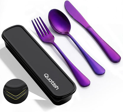 Travel Utensils with Case, Stainless Steel Cutlery Set, Purple