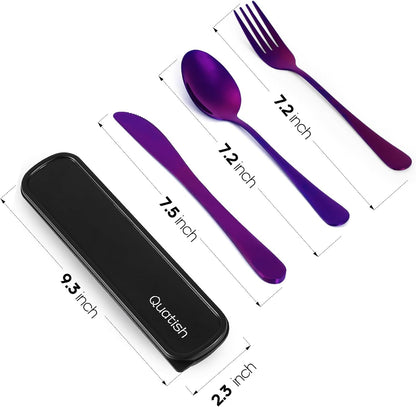 Travel Utensils with Case, Stainless Steel Cutlery Set, Purple