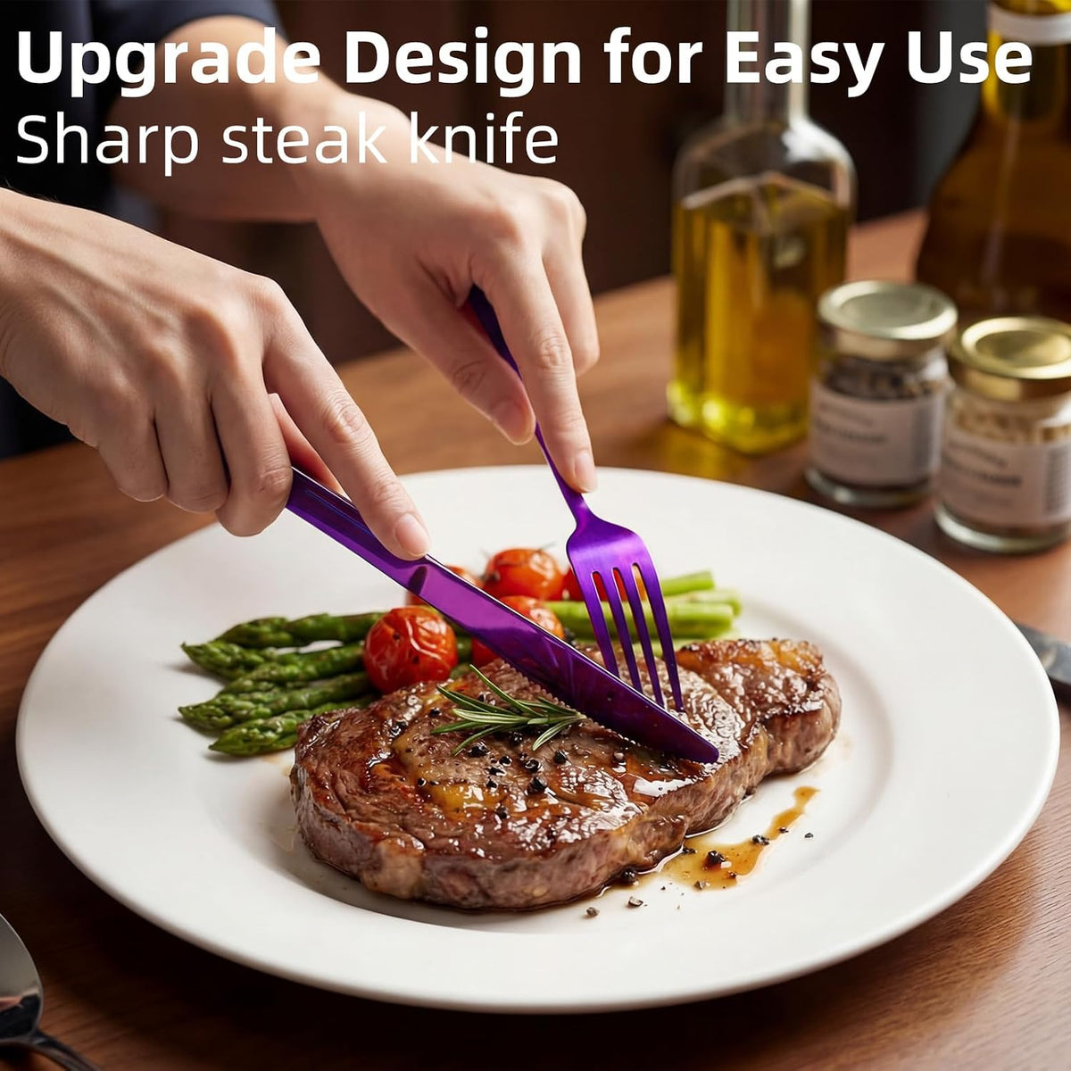 Travel Utensils with Case, Stainless Steel Cutlery Set, Purple