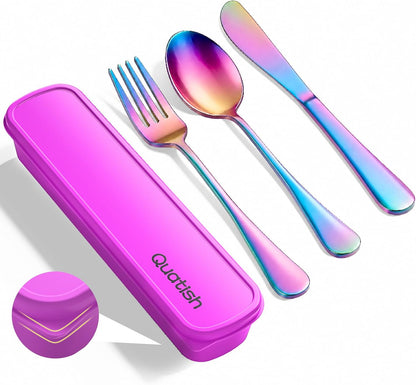 Travel Utensils with Case, Stainless Steel Cutlery Set, Purple