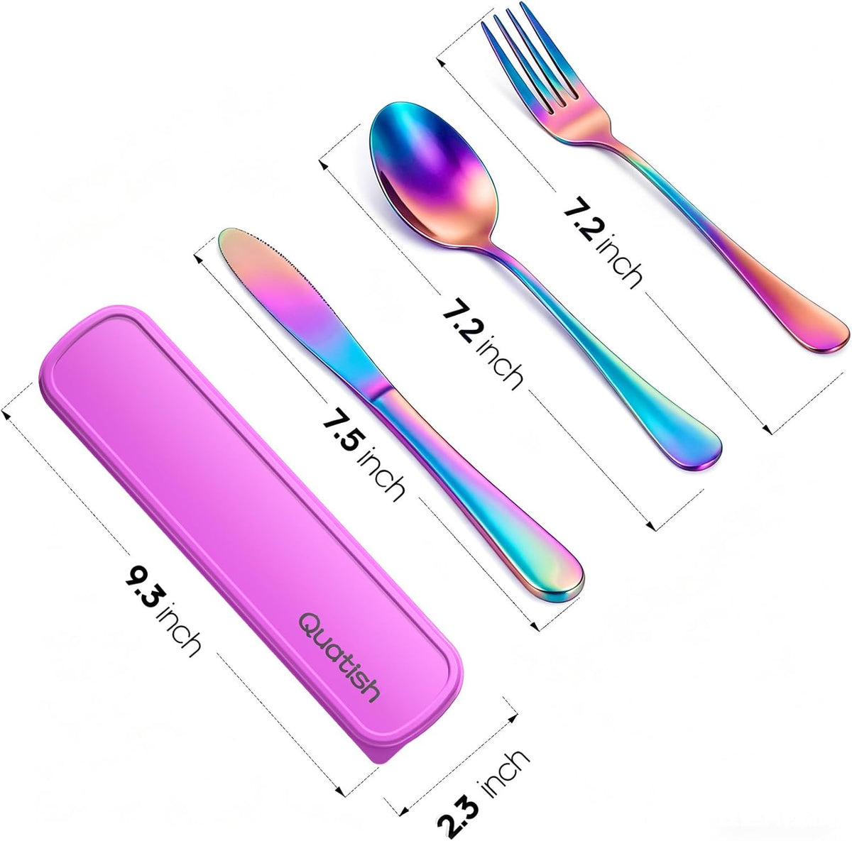 Travel Utensils with Case, Stainless Steel Cutlery Set, Purple