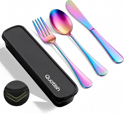 Travel Utensils with Case, Stainless Steel Cutlery Set, Purple