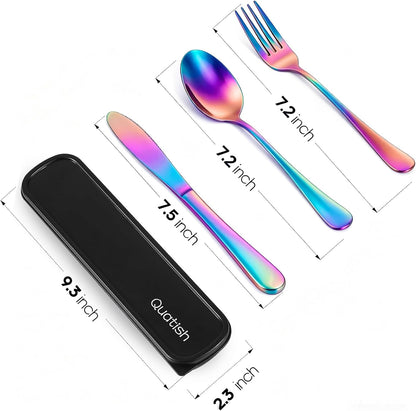 Travel Utensils with Case, Stainless Steel Cutlery Set, Purple
