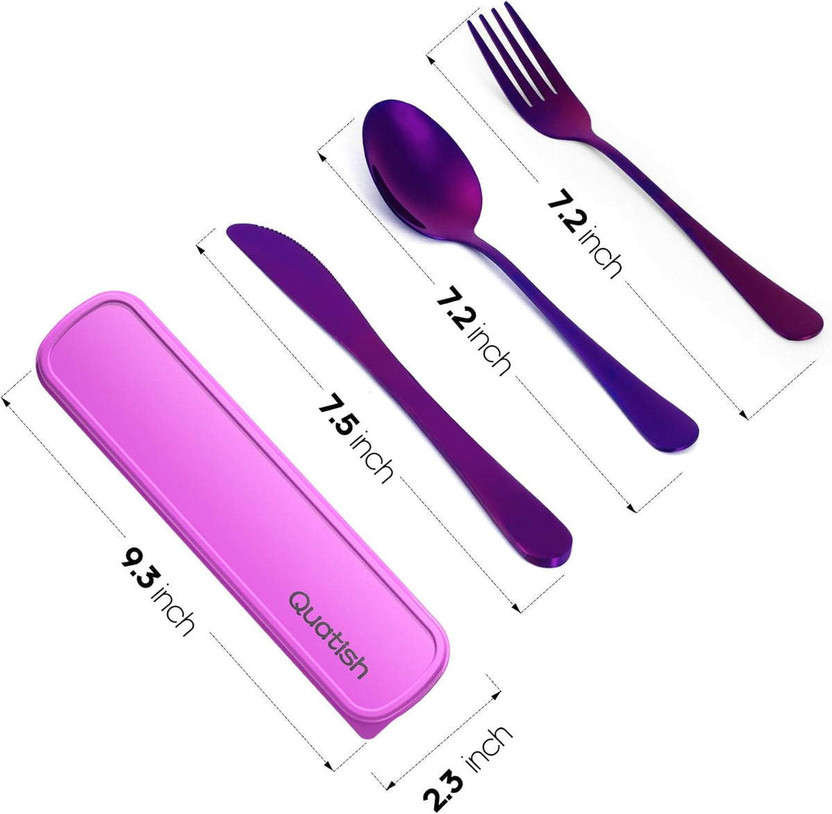 Travel Utensils with Case, Stainless Steel Cutlery Set, Purple