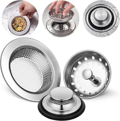 3 Pcs Sink Plug Stopper Disposal Drain Strainer,Silver