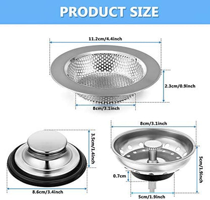 3 Pcs Sink Plug Stopper Disposal Drain Strainer,Silver