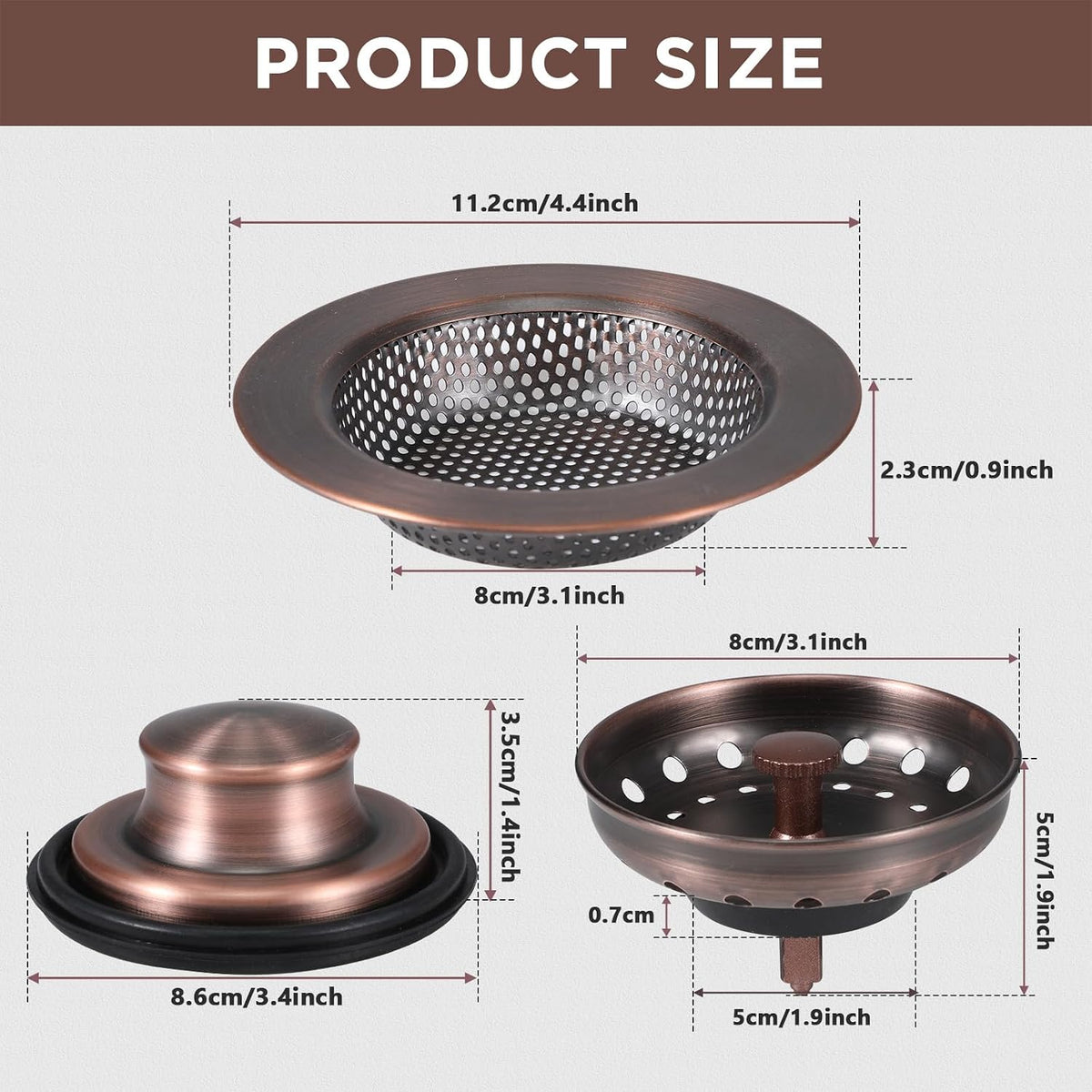3 Pcs Sink Plug Stopper Disposal Drain Strainer,Silver
