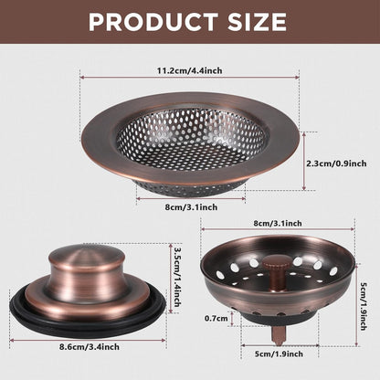 3 Pcs Sink Plug Stopper Disposal Drain Strainer,Silver