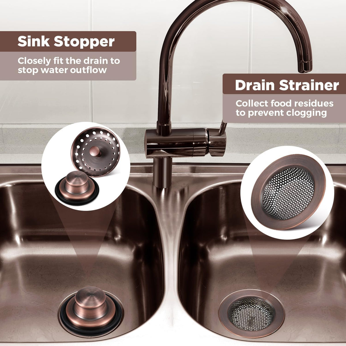 3 Pcs Sink Plug Stopper Disposal Drain Strainer,Silver