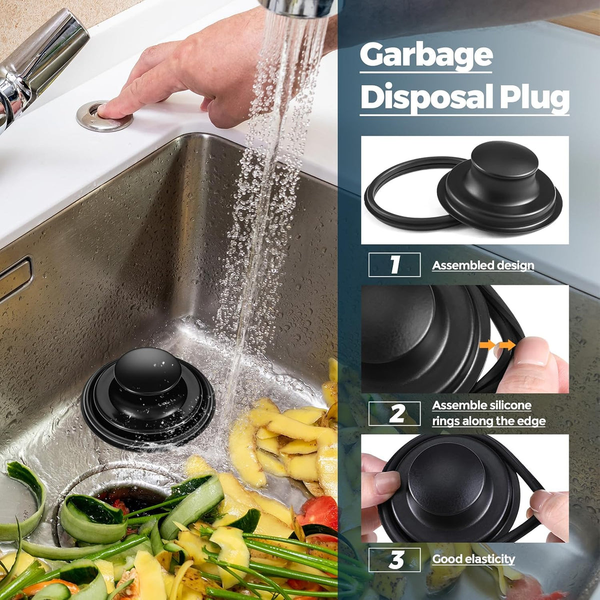3 Pcs Sink Plug Stopper Disposal Drain Strainer,Silver