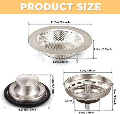 3 Pcs Sink Plug Stopper Disposal Drain Strainer,Silver