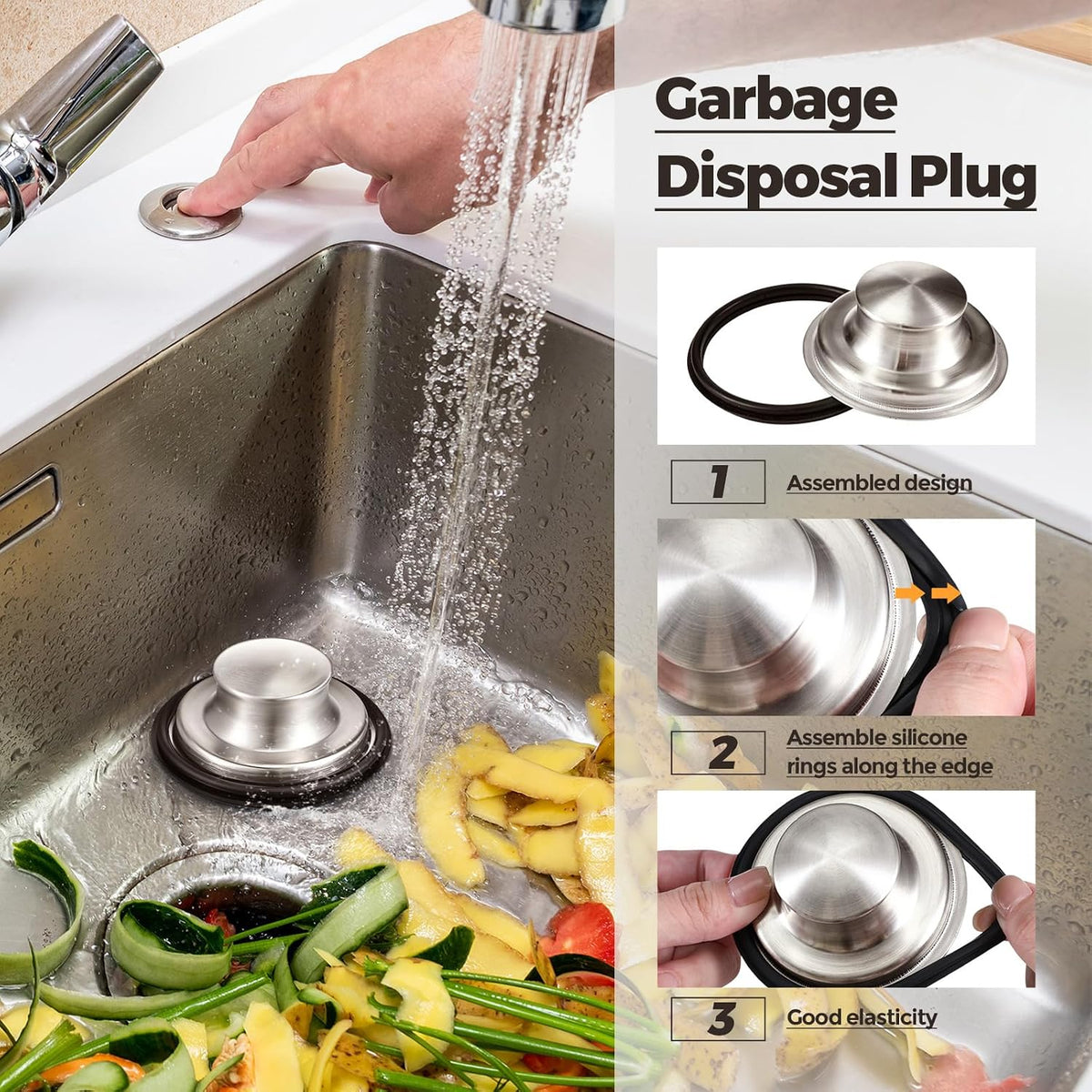 3 Pcs Sink Plug Stopper Disposal Drain Strainer,Silver