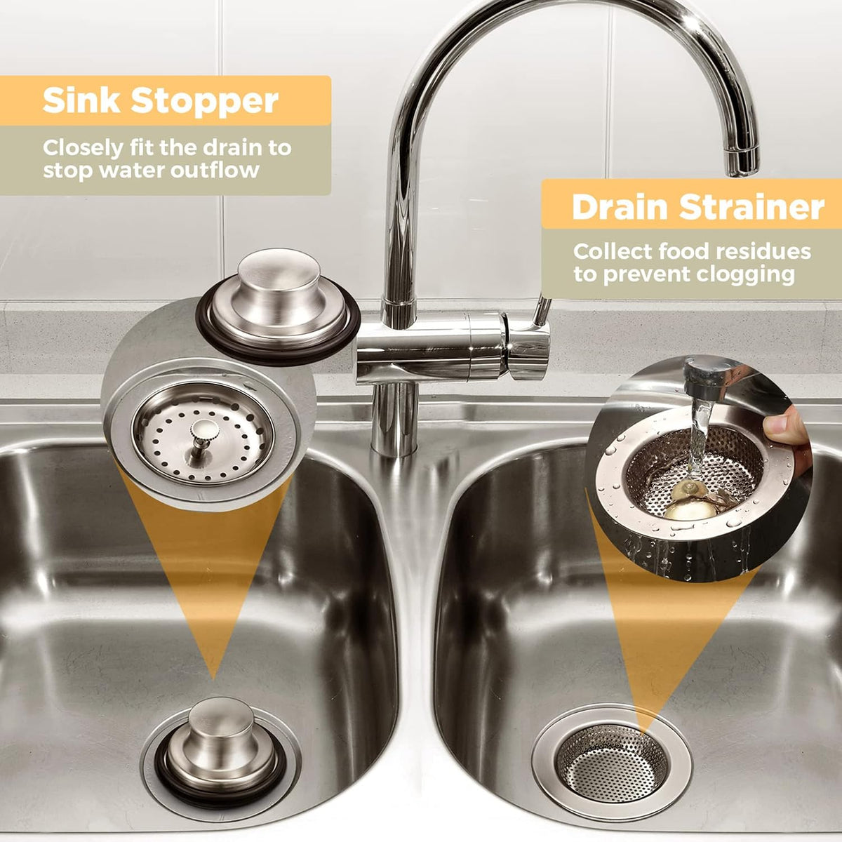3 Pcs Sink Plug Stopper Disposal Drain Strainer,Silver