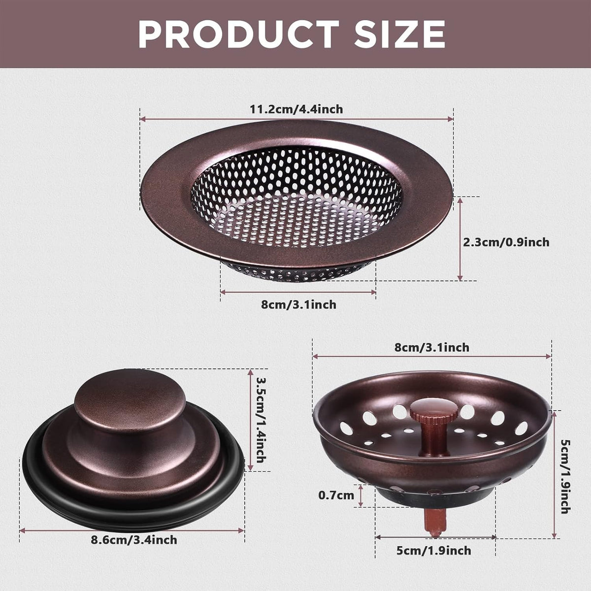 3 Pcs Sink Plug Stopper Disposal Drain Strainer,Silver