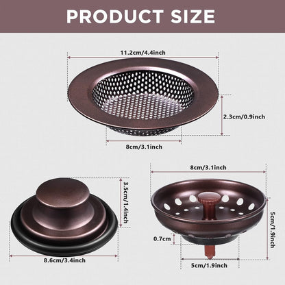 3 Pcs Sink Plug Stopper Disposal Drain Strainer,Silver