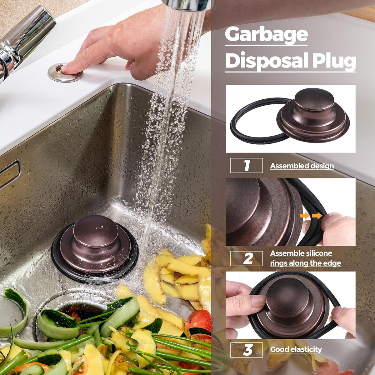 3 Pcs Sink Plug Stopper Disposal Drain Strainer,Silver